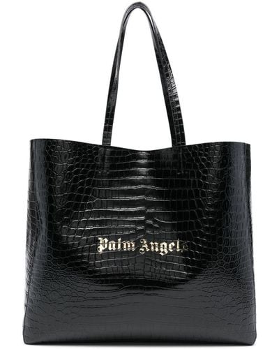 Palm Angels Logo-Appliqué Leather Tote Bag - Black