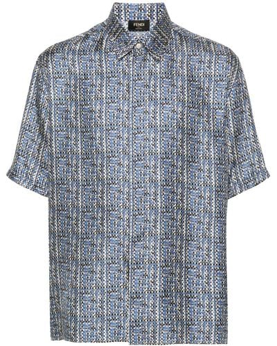 Fendi Ff-Print Silk Shirt - Blue