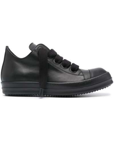 Rick Owens Oversize-Shoelace Leather Trainers - Black