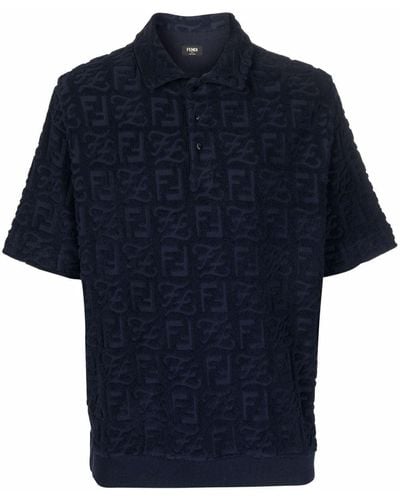 Fendi Ff Logo-print Short-sleeved Polo Shirt - Blue