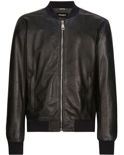 Dolce & Gabbana Zip-Up Leather Bomber Jacket - Black