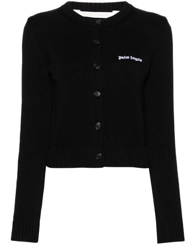 Palm Angels Logo-Embroidered Cropped Cardigan - Black