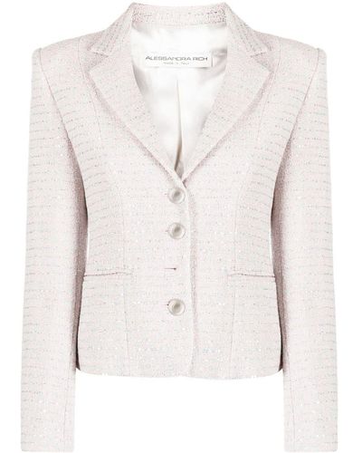 Alessandra Rich Embellished Single-Breasted Tweed Blazer - White