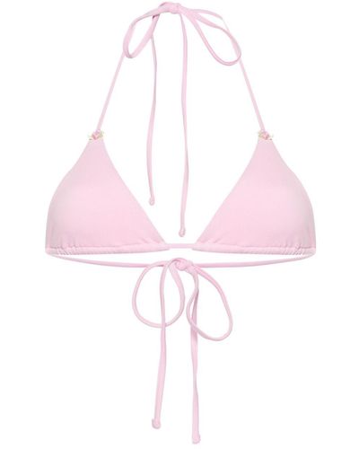 Frankie's Bikinis Nick Floral-Appliqué Bikini Top - Pink