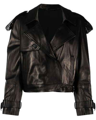 Salvatore Santoro Cropped Leather Trench Jacket - Black