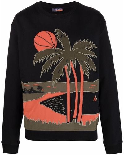 Just Don Palm Tree Print Sweater - Black