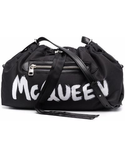 Alexander McQueen Logo-print Drawstring-waist Shoulder Bag - Black