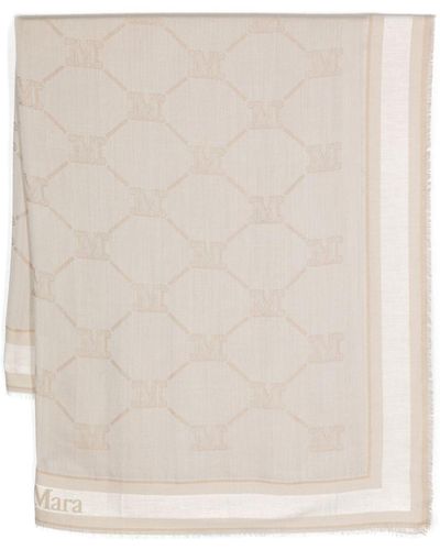 Max Mara Monogram-Jacquard Wool-Blend Scarf - Natural