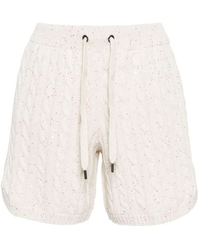 Brunello Cucinelli Sequin-embellished Cable-knit Shorts - White