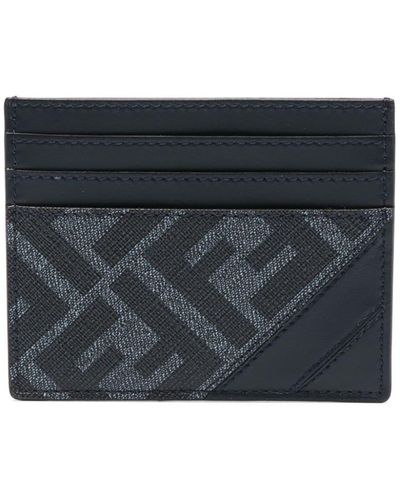 Fendi Diagonal Leather Card Holder - Black