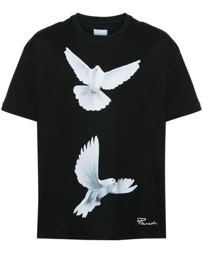 3.PARADIS Freedom Doves Cotton T-Shirt - Black