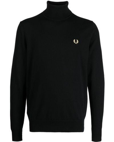 Fred Perry Logo-Embroidered Roll-Neck Jumper - Black