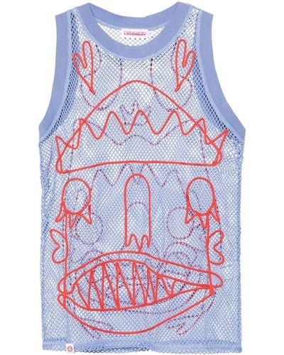 Charles Jeffrey Embroidered Mesh Tank Top - Blue