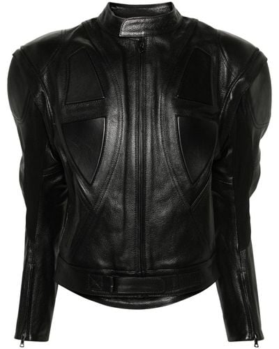 David Koma Paneled Leather Biker Jacket - Black