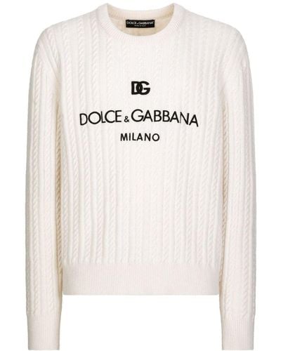Dolce & Gabbana Crew-Neck Cable-Knit Jumper - White