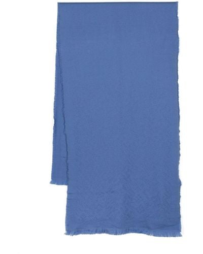 Tagliatore Patterned-Jacquard Wool Scarf - Blue