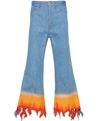 TENDER PERSON Flame-Print Cotton Jeans - Blue