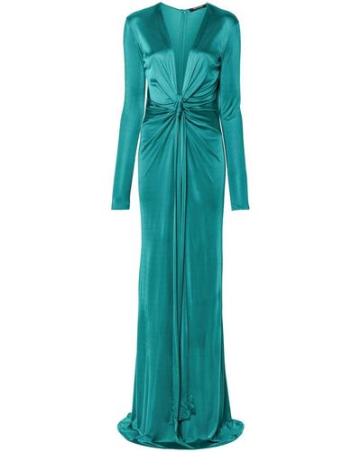 Roberto Cavalli Plunging Concealedv-Neck Gown - Green