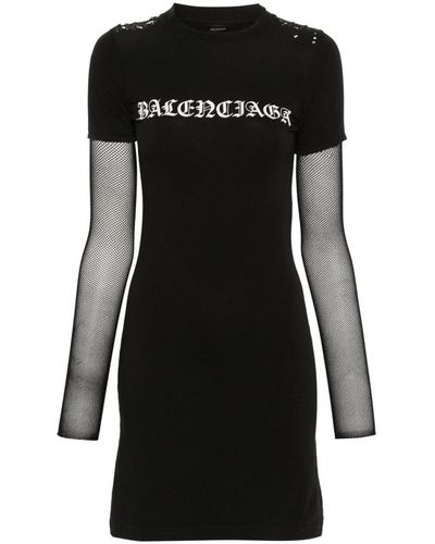 Balenciaga Logo-Print Jersey Mini Dress - Black
