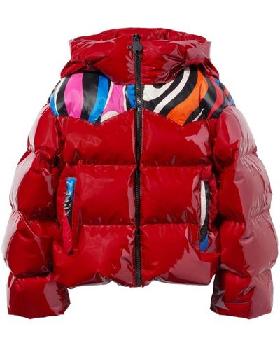 Emilio Pucci Abstract-Panelling Hooded Puffer Jacket - Red