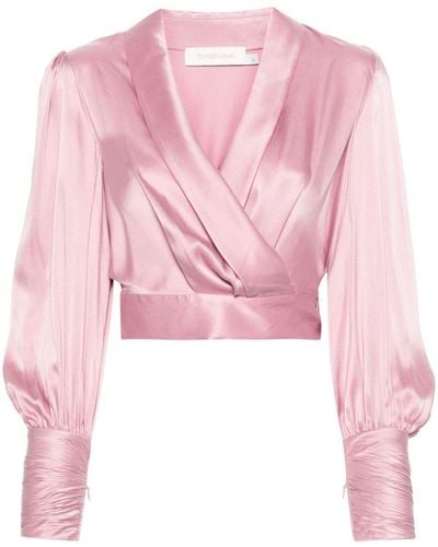 Zimmermann Wraparound Silk Top - Pink