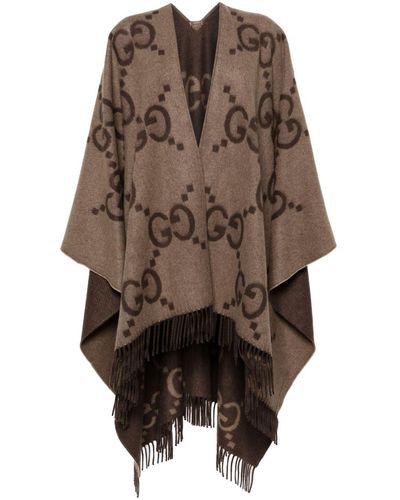 Gucci Double G-intarsia Oversized Cashmere Poncho - Brown