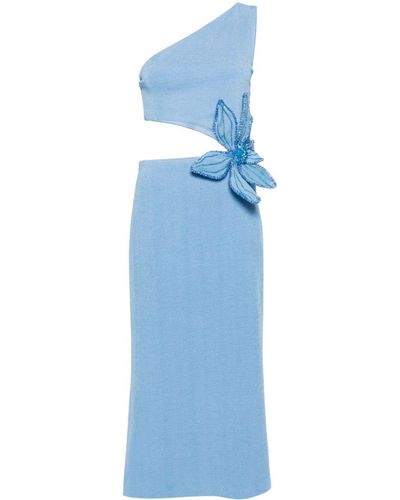 PATBO Floral-Appliqué Midi Dress - Blue