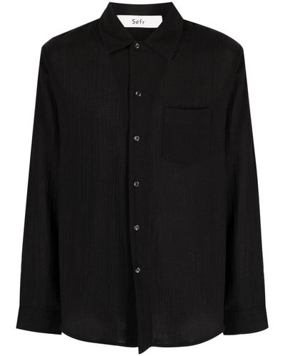Séfr Leo Spread-Collar Cotton Shirt - Black