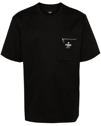 Fendi Logo-Print Cotton T-Shirt - Black