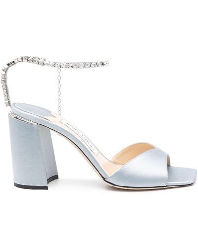 Jimmy Choo Saeda 80Mm Crystal-Strap Sandals - White