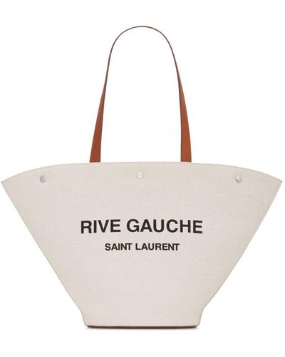 Saint Laurent Rive Gauche Canvas & Leather Tote - White