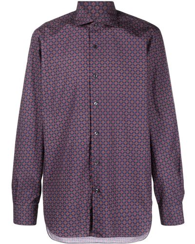Barba Napoli Geometric-Pattern Stretch-Cotton Shirt - Purple