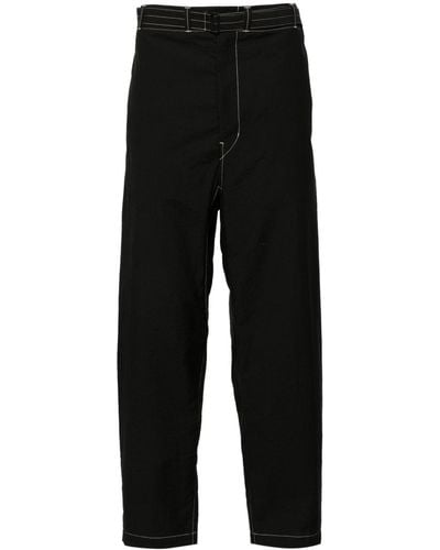 Lemaire Contrast-Stitching Belted Trousers - Black