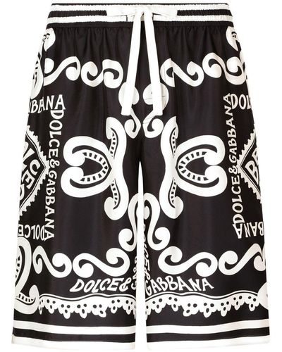 Dolce & Gabbana Logo-Print Silk Shorts - Black