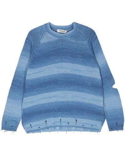A PAPER KID Distressed-Effect Cut-Out Sweater - Blue