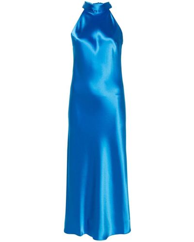 Galvan London Cropped Sienna Satin-Weave Dress - Blue