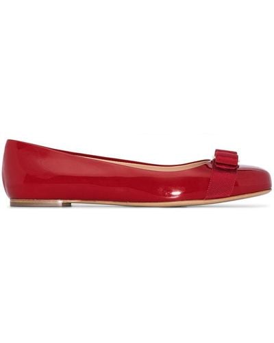 Ferragamo Vara Bow Ballerina Shoes - Red