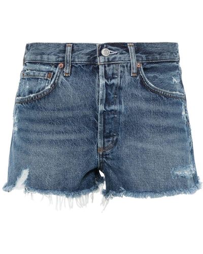 Agolde Frayed-Edge Denim Shorts - Blue