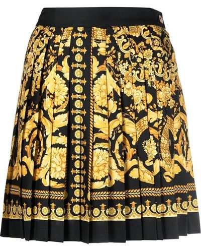 Versace Barocco Pleated Silk Skirt - Yellow