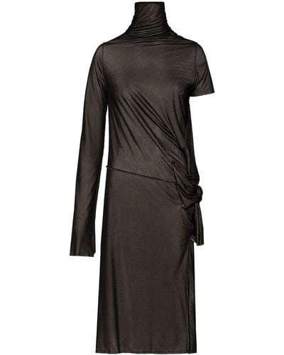Maison Margiela Asymmetric Ruched Midi Dress - Black