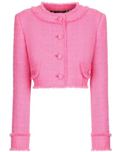 Dolce & Gabbana Round-Neck Cropped Tweed Jacket - Pink