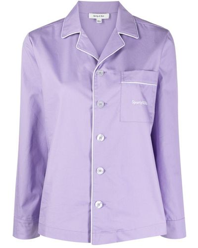 Sporty & Rich Chest-pocket Button-up Pajama Top - Purple