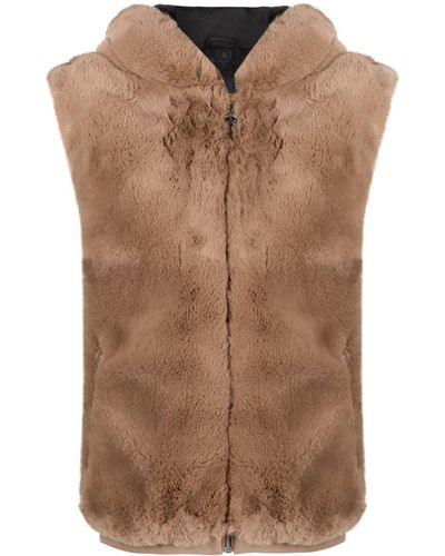 Moose Knuckles Faux-Fur Hooded Gilet - Brown