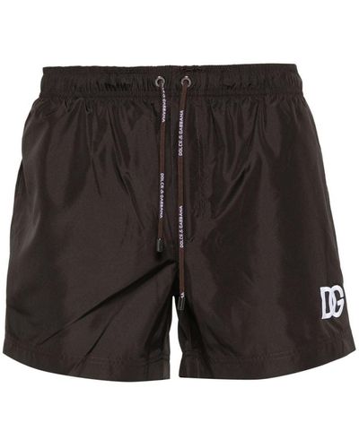 Dolce & Gabbana Logo-Appliqué Swim Shorts - Black