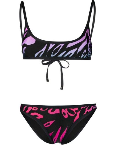 The Attico Gradient Animal Print Bikini - Black