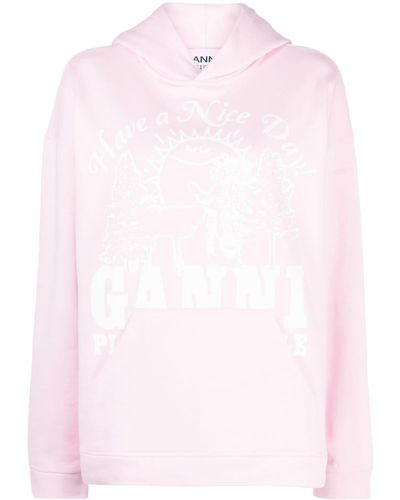 Ganni Logo-print Organic Cotton Hoodie - Pink