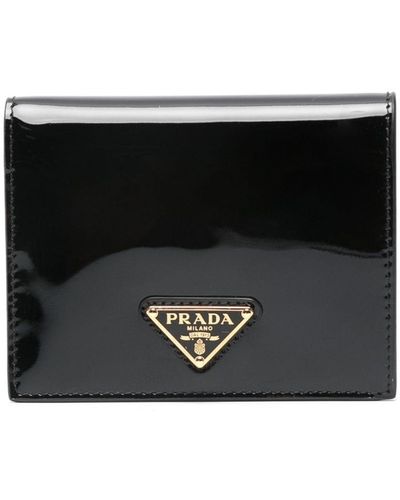 Prada Triangle-Logo Patent Leather Wallet - Black