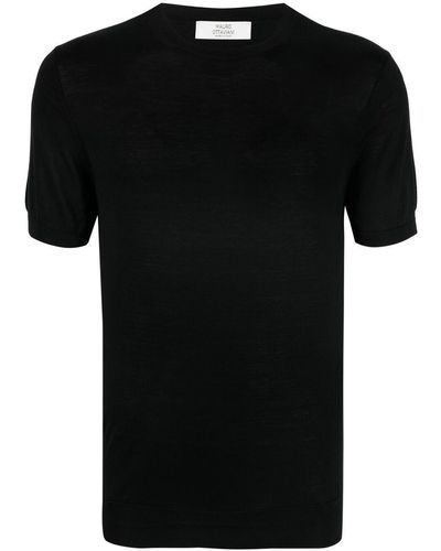 Mauro Ottaviani Ribbed-Trim Silk T-Shirt - Black