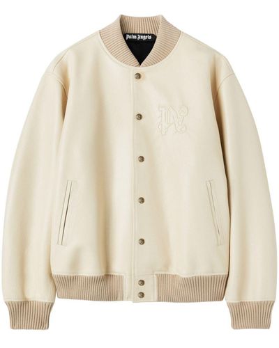 Palm Angels Monogram Leather Bomber - Natural