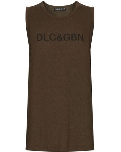 Dolce & Gabbana Logo-Print Cotton Tank Top - Brown